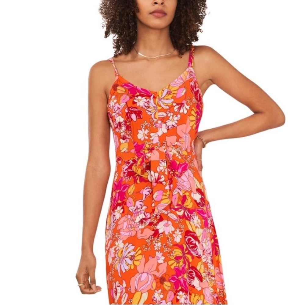 Vince Camuto Orange & Pink Floral Print V-Neck Maxi Dress - Picture 2 of 10